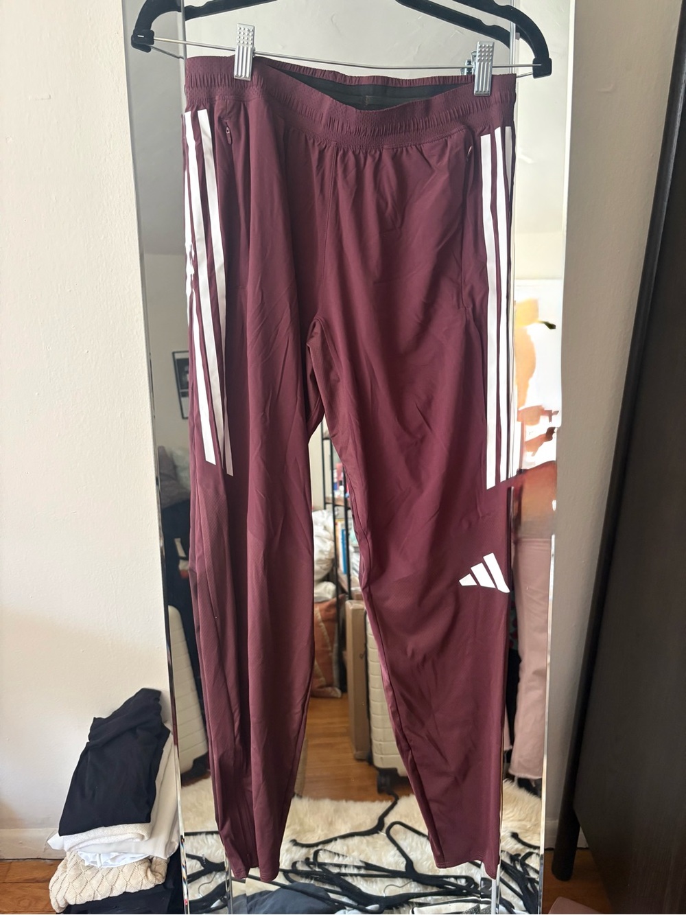 Maroon Athletic Track Pants with White Stripes - Adidas
